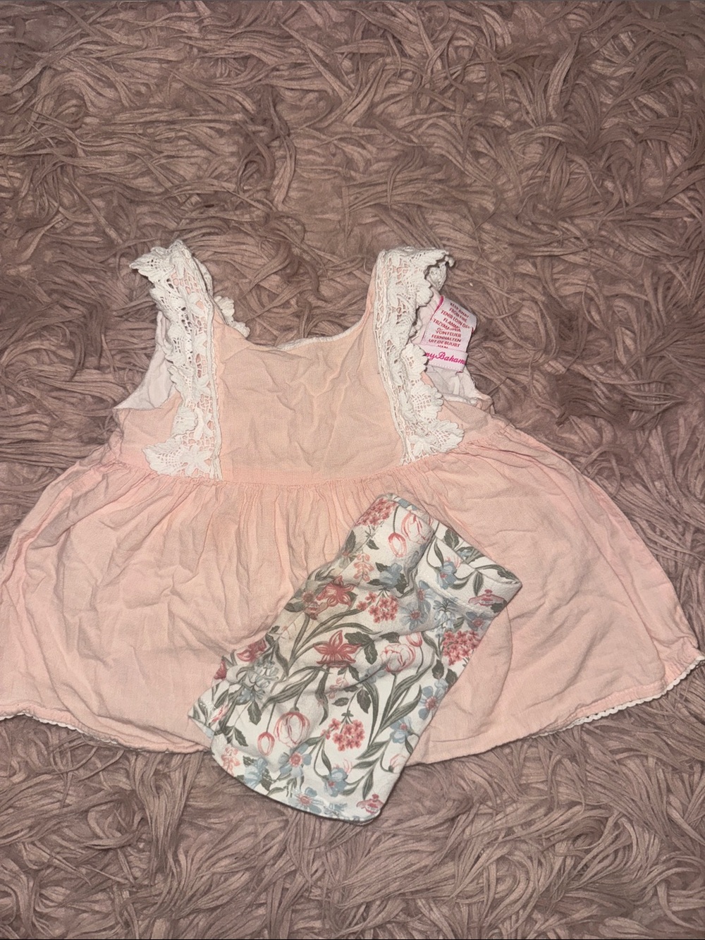 Tommy Bahama Pink Lace-Trim Baby Dress with Floral Biker Shorts